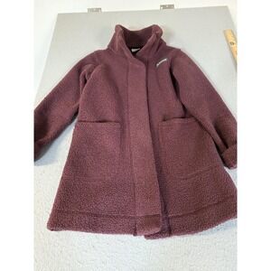 Columbia Fleece Jacket Womens Small Burgundy Sherpa Long Coat Pockets Warm